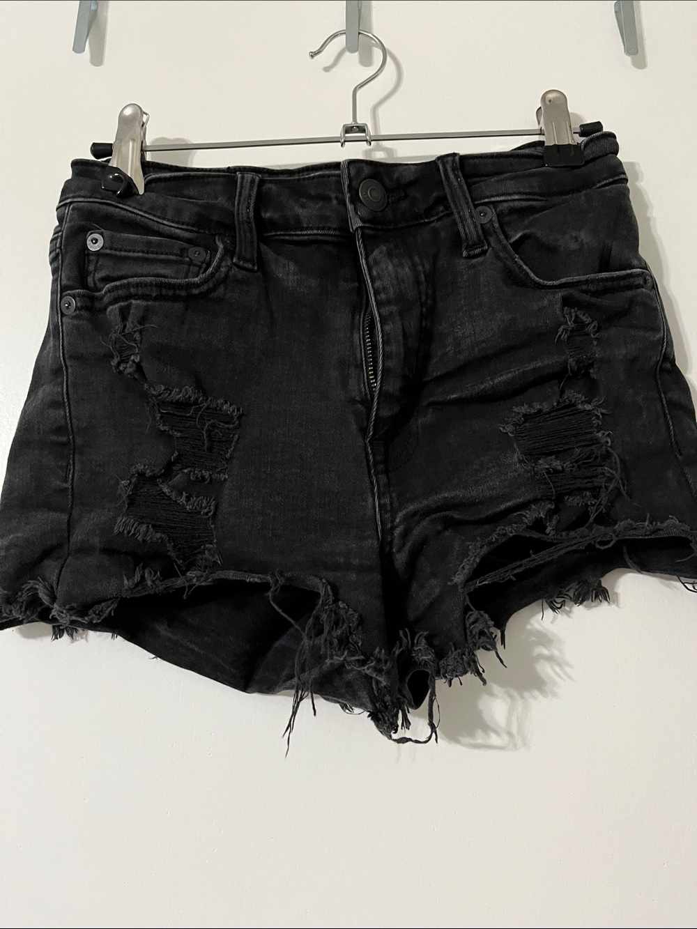 Aeropostale Black Distressed Denim Jean Shorts - Teen